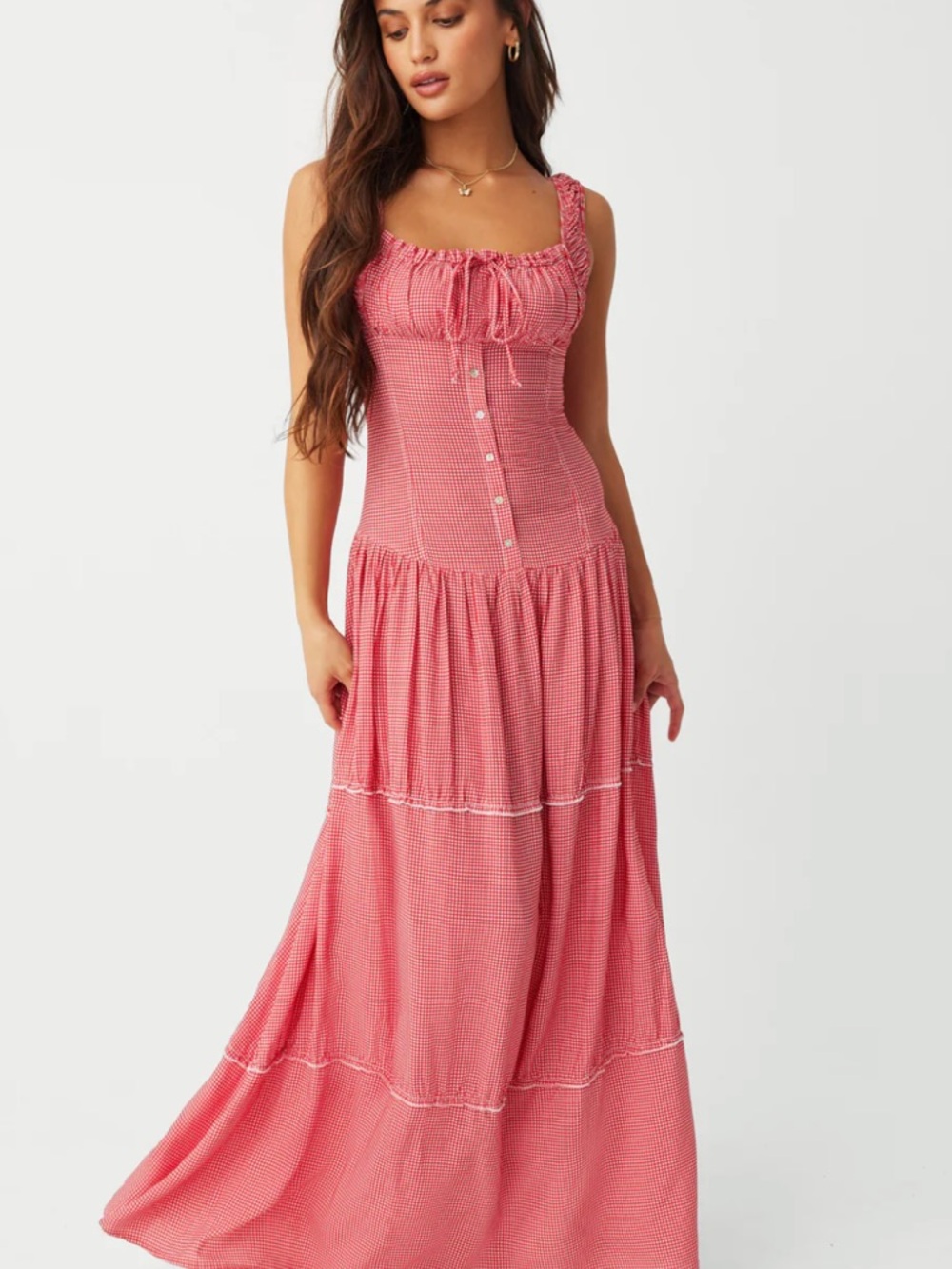 Frankie's Bikinis Pink Gingham Christabelle Maxi Dress - Picture 2 of 2